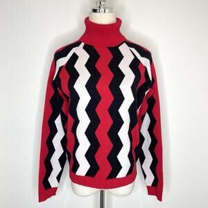 Alp N Rock Cassandra Turtleneck Sweater Womens Small Red Chevron Knit Pullover